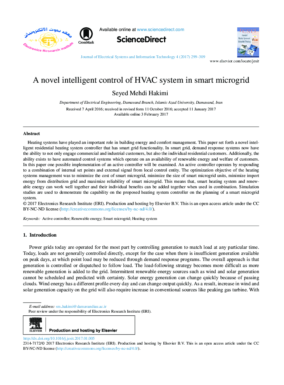 A novel intelligent control of HVAC system in smart microgrid