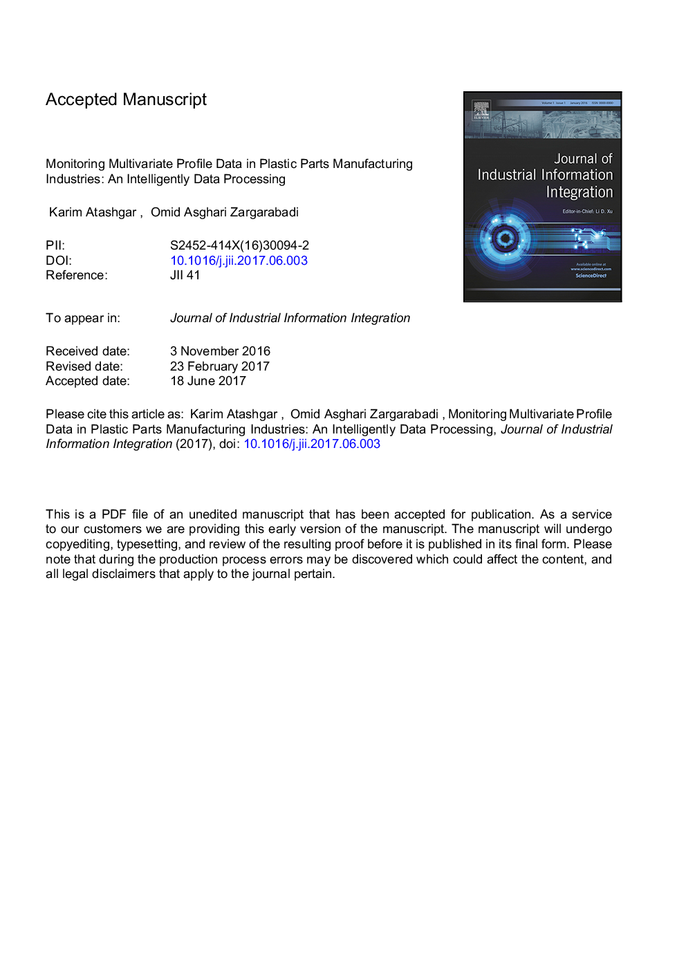 Monitoring multivariate profile data in plastic parts manufacturing industries: An intelligently data processing