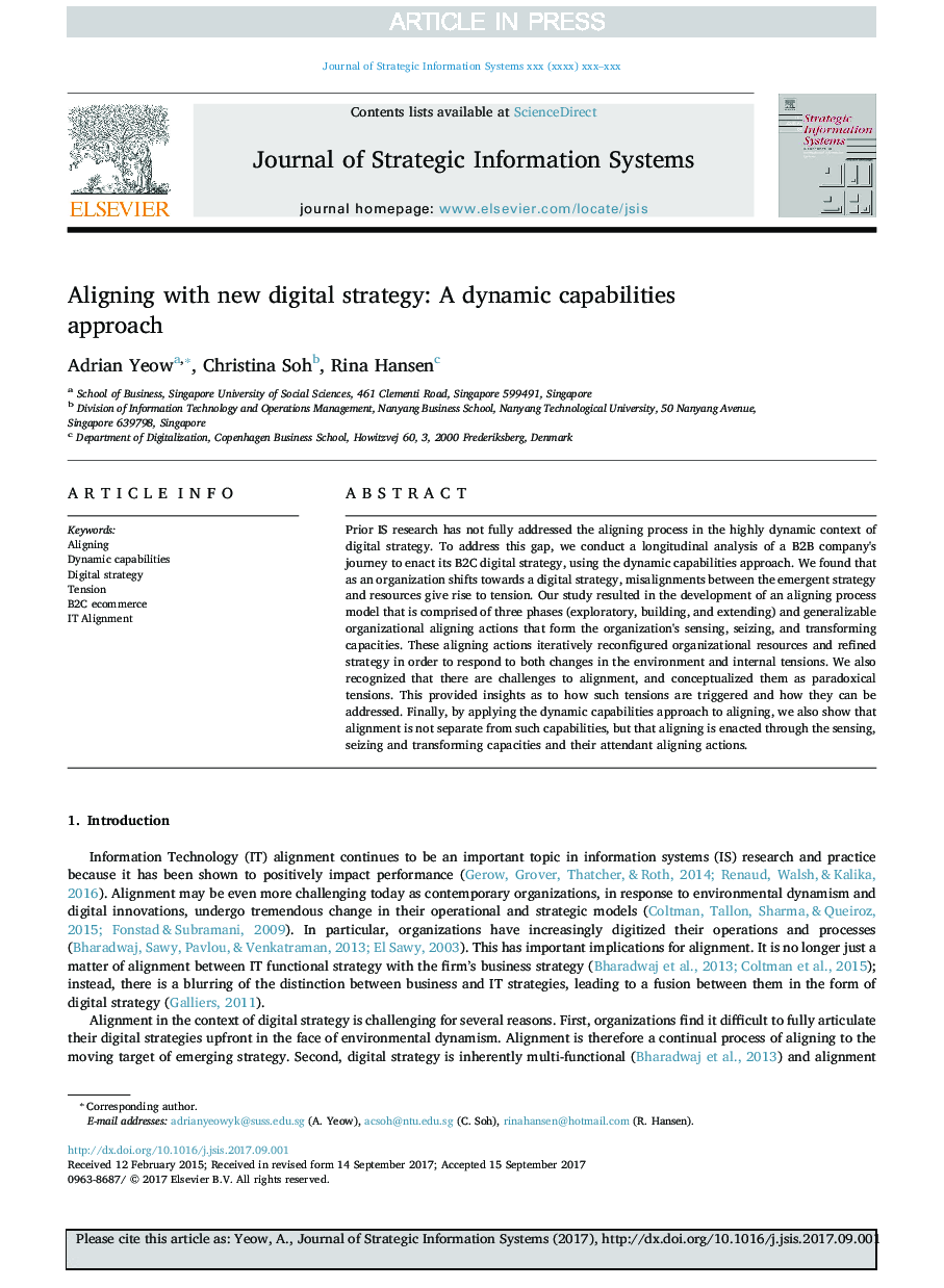 Aligning with new digital strategy: A dynamic capabilities approach