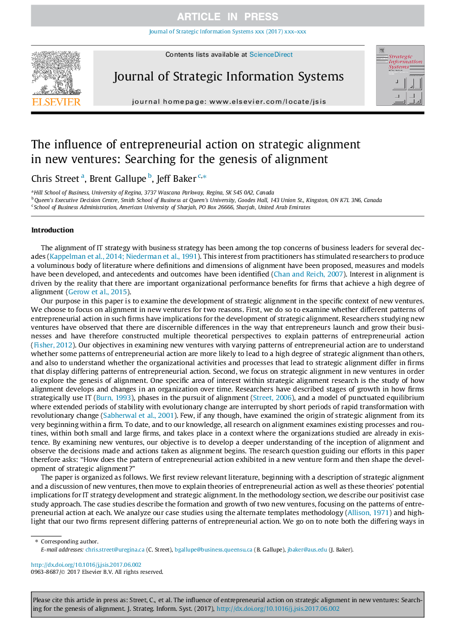 The influence of entrepreneurial action on strategic alignment in new ventures: Searching for the genesis of alignment