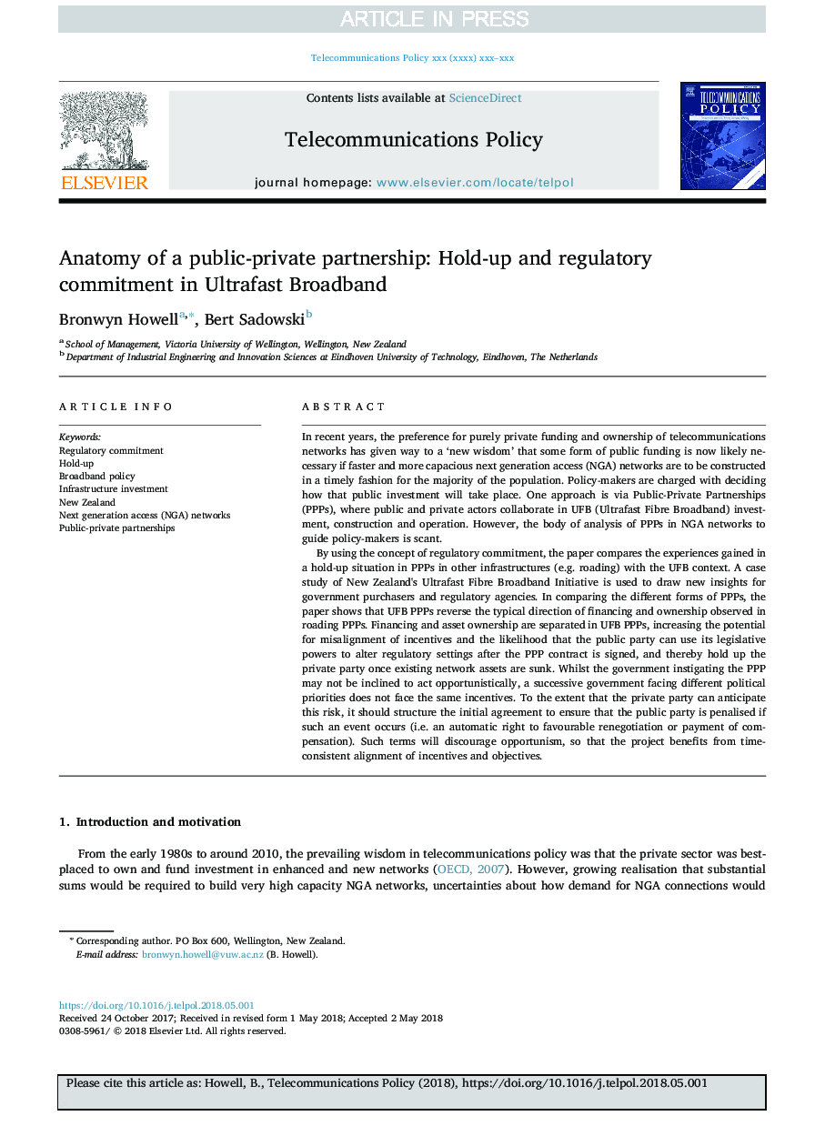 Anatomy of a public-private partnership: Hold-up and regulatory commitment in Ultrafast Broadband