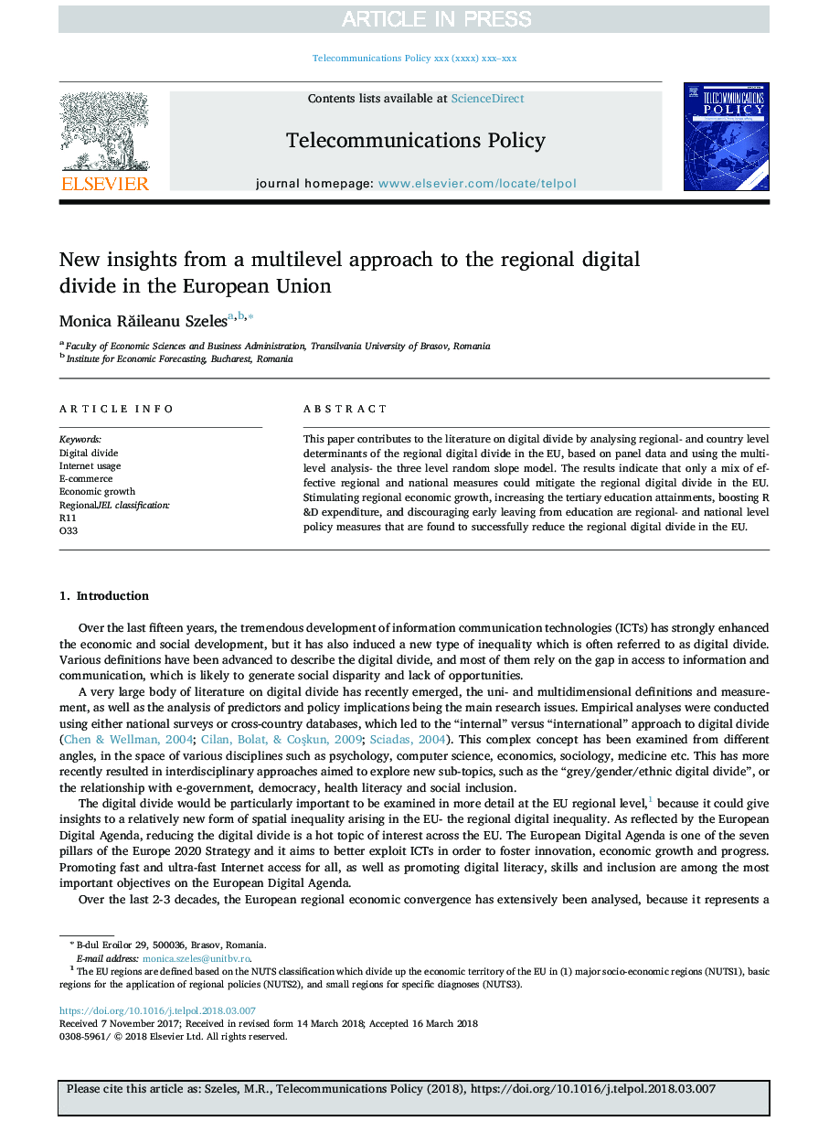 New insights from a multilevel approach to the regional digital divide in the European Union