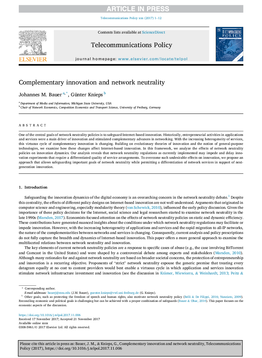 Complementary innovation and network neutrality