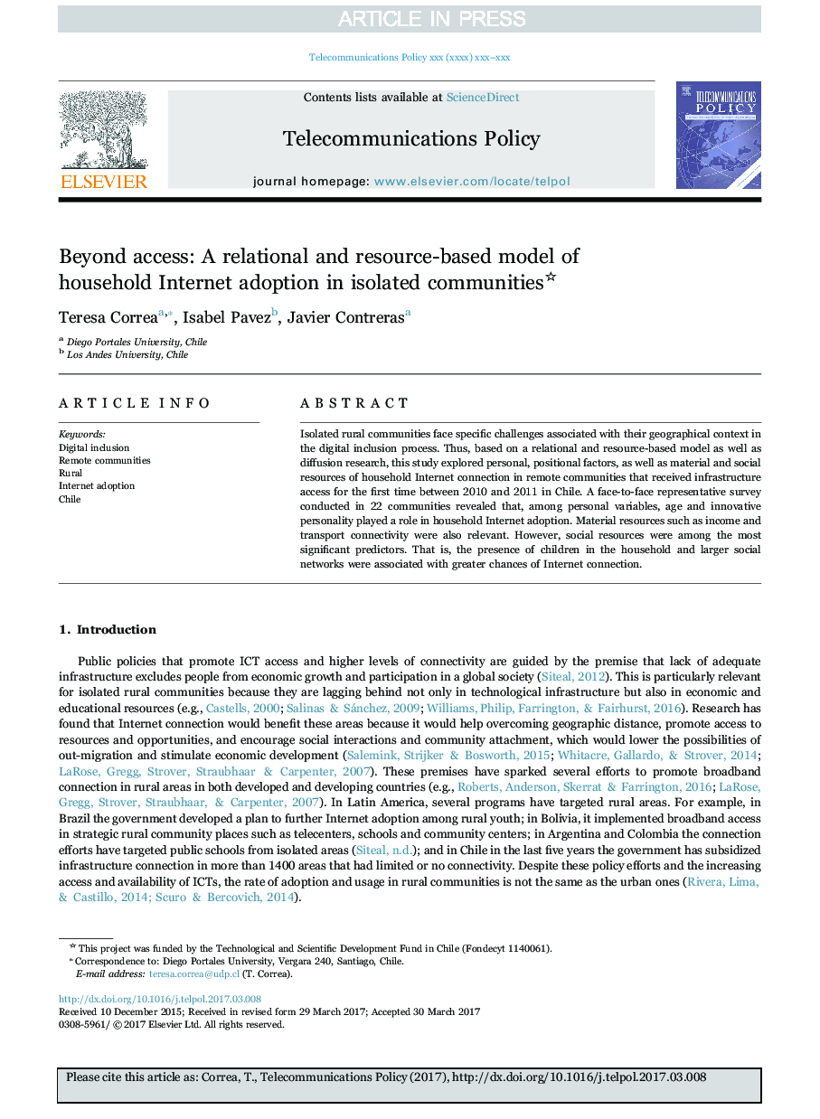 Beyond access: A relational and resource-based model of household Internet adoption in isolated communities