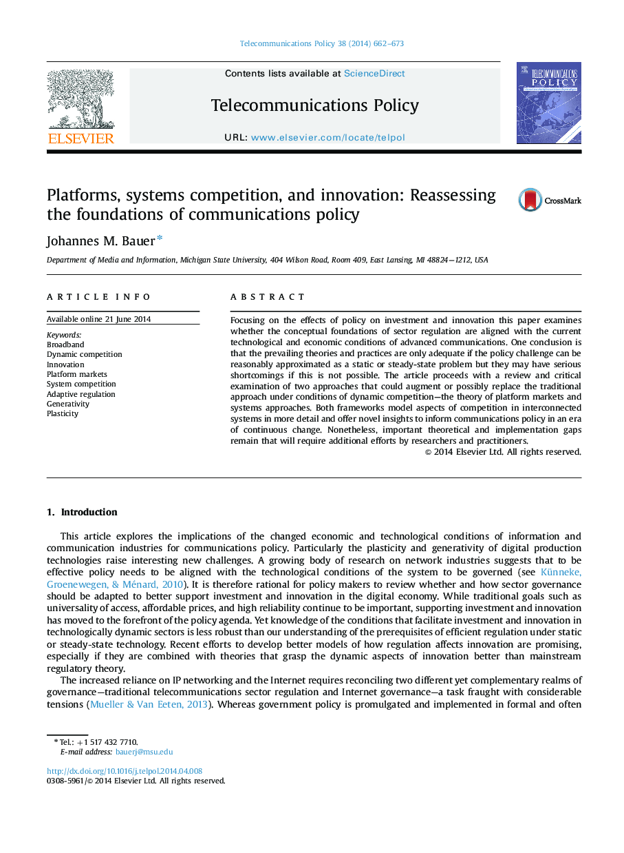 Platforms, systems competition, and innovation: Reassessing the foundations of communications policy