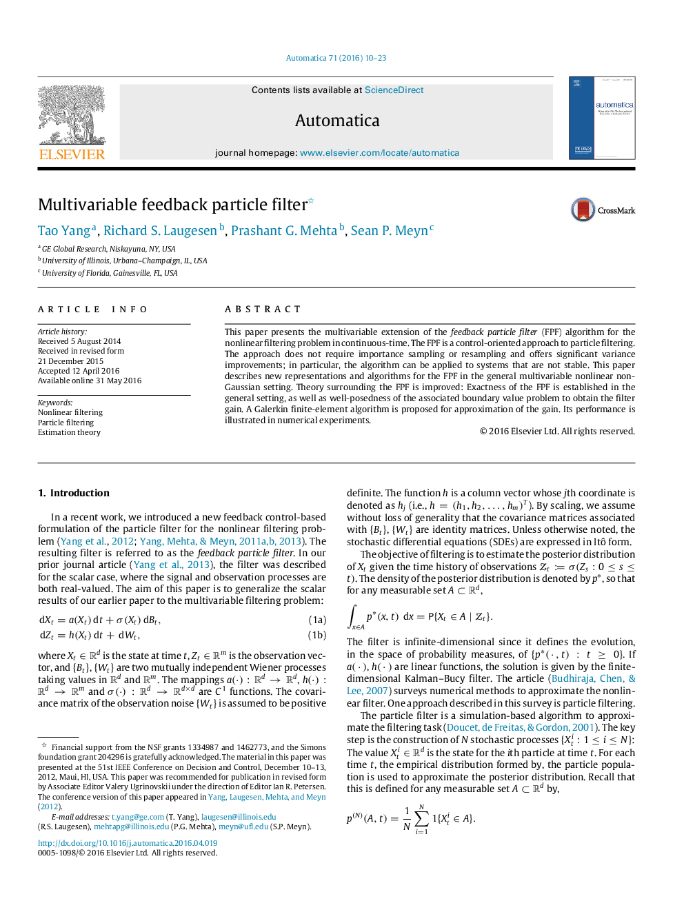 Multivariable feedback particle filter 