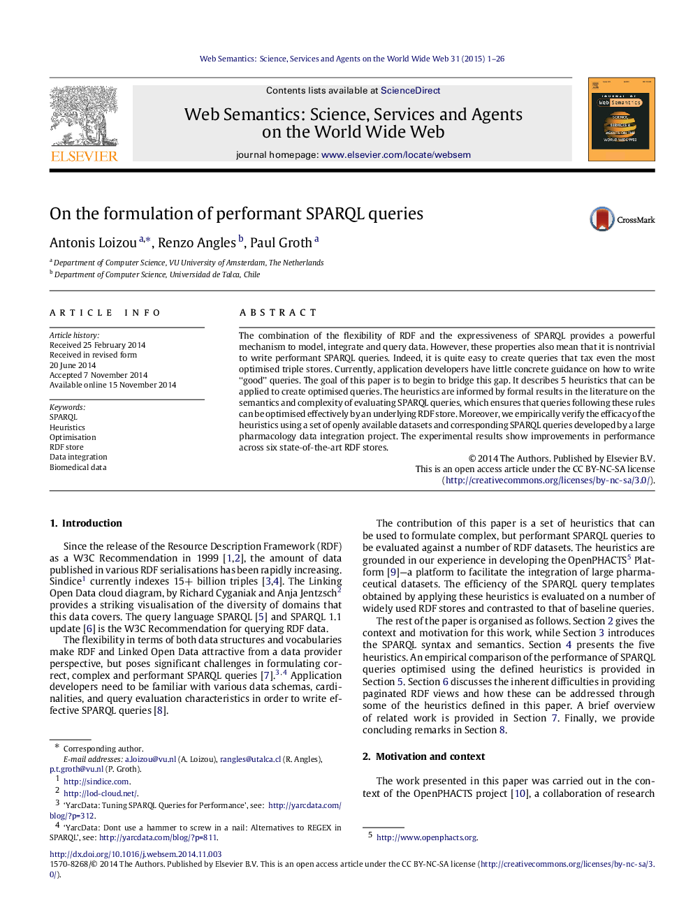 On the formulation of performant SPARQL queries