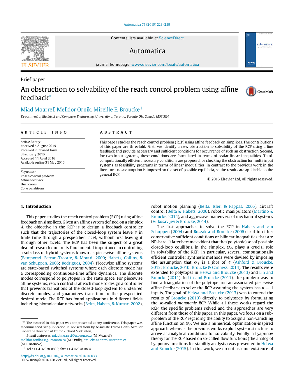 An obstruction to solvability of the reach control problem using affine feedback 