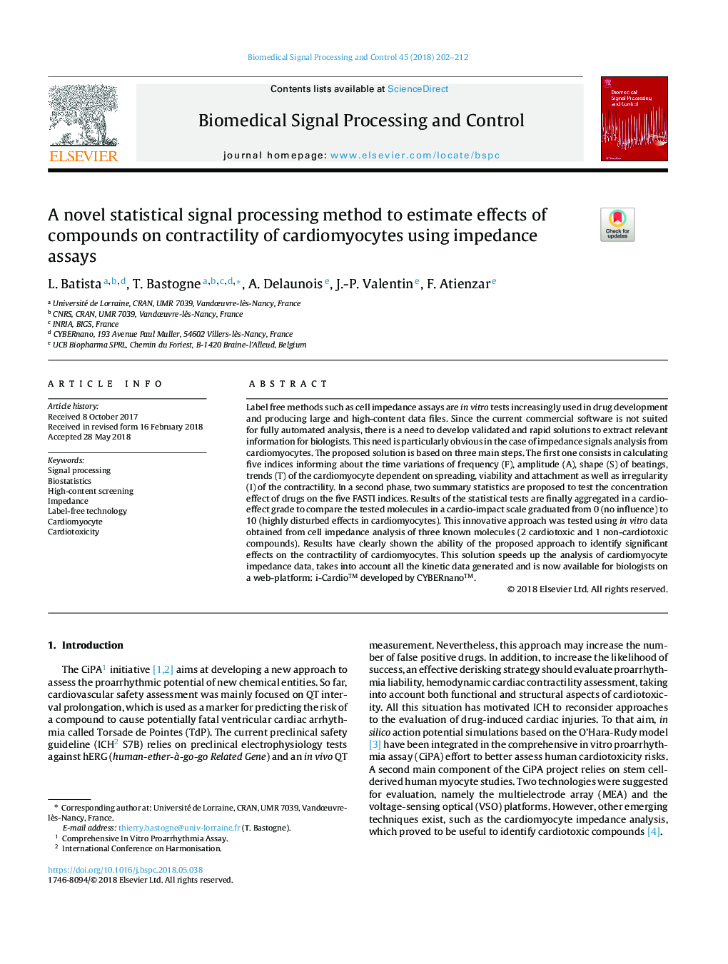 A novel statistical signal processing method to estimate effects of compounds on contractility of cardiomyocytes using impedance assays