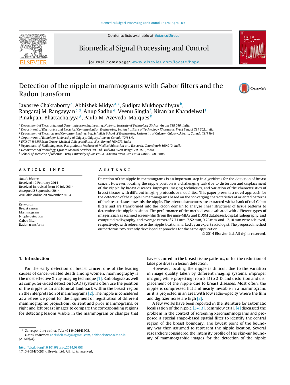 Detection of the nipple in mammograms with Gabor filters and the Radon transform