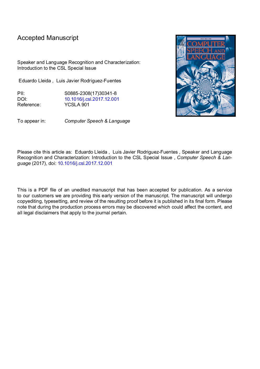 Speaker and language recognition and characterization: Introduction to the CSL special issue