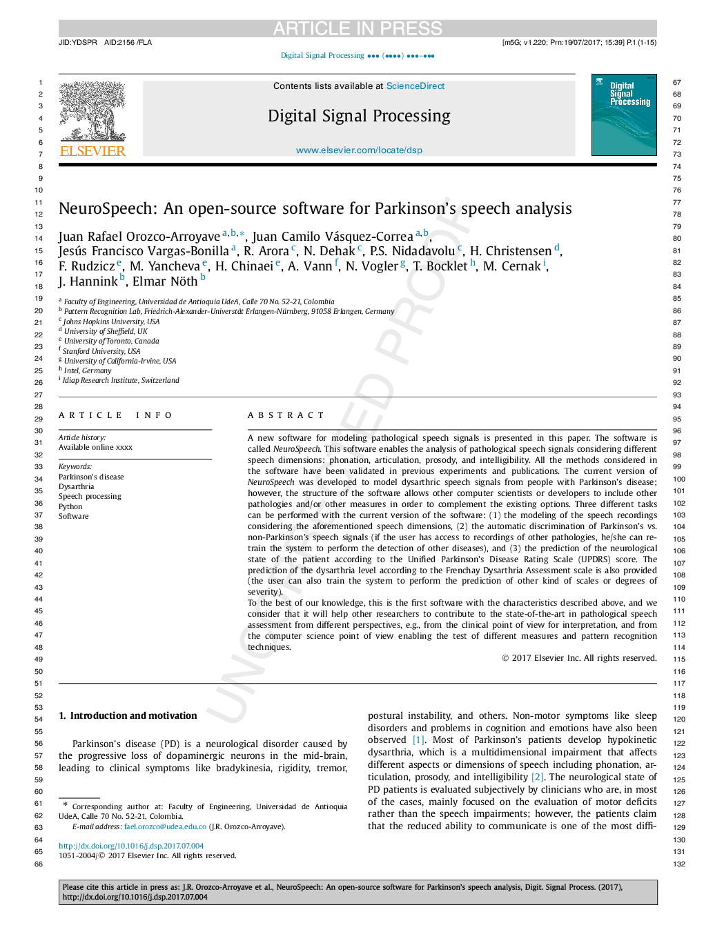 NeuroSpeech: An open-source software for Parkinson's speech analysis