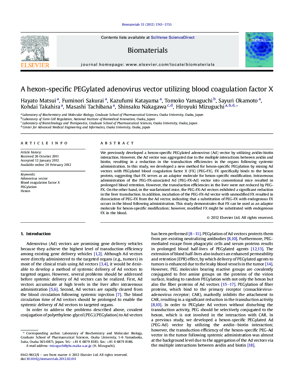 A hexon-specific PEGylated adenovirus vector utilizing blood coagulation factor X