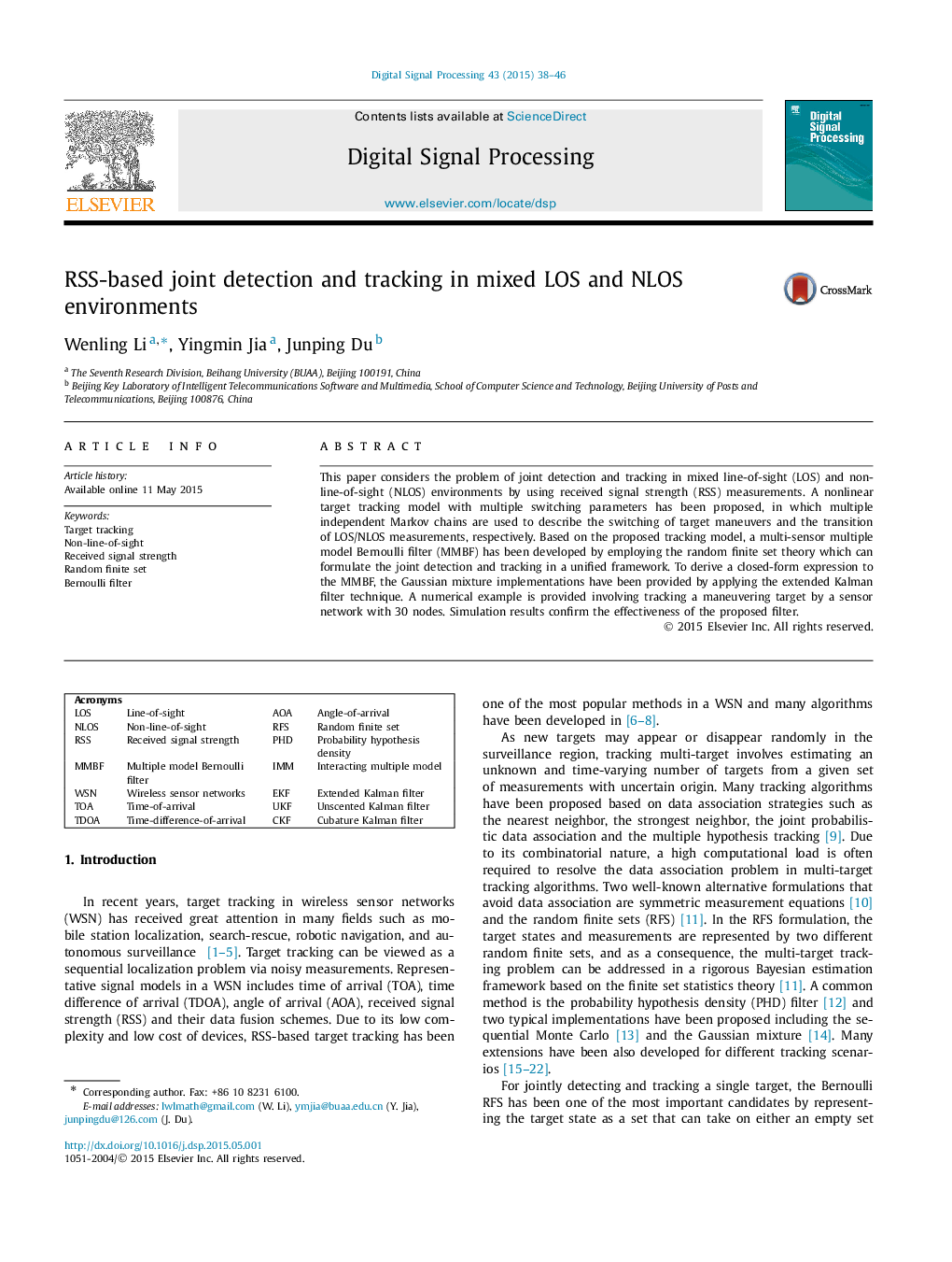 RSS-based joint detection and tracking in mixed LOS and NLOS environments