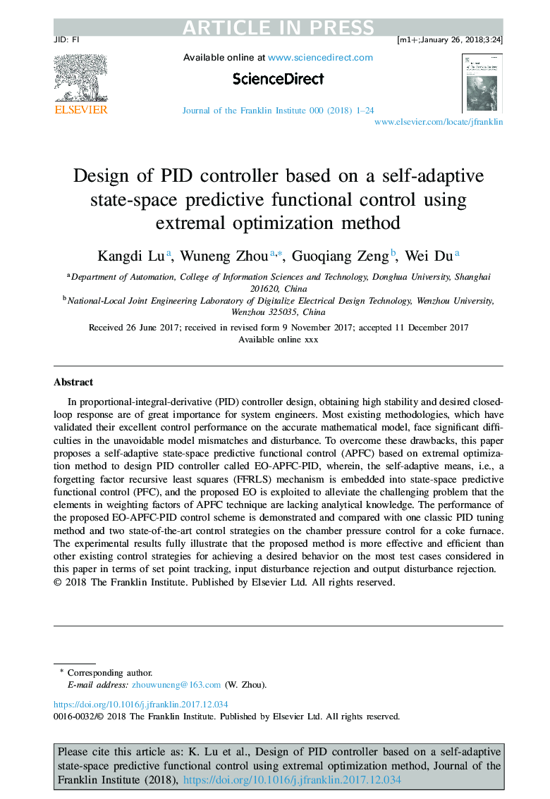 Design of PID controller based on a self-adaptive state-space predictive functional control using extremal optimization method