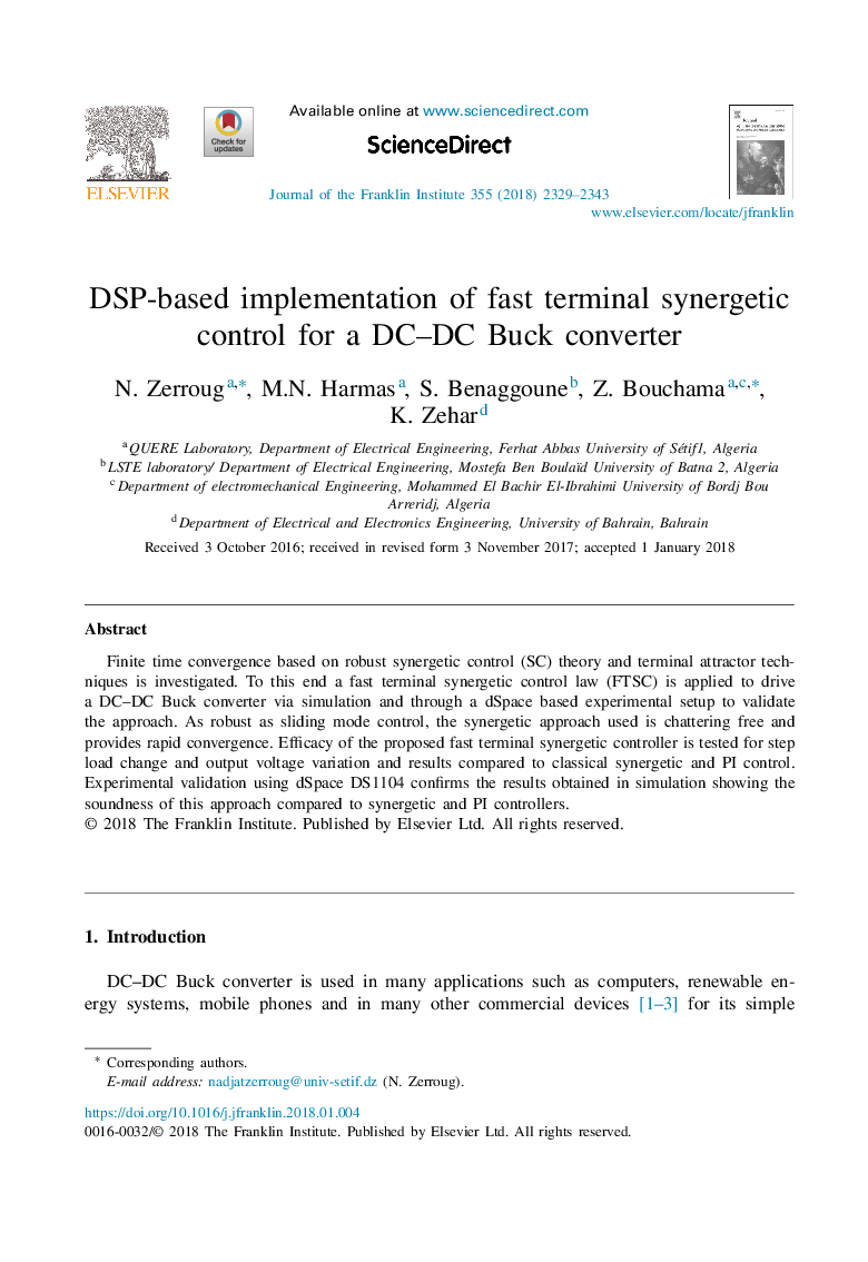 DSP-based implementation of fast terminal synergetic control for a DC-DC Buck converter