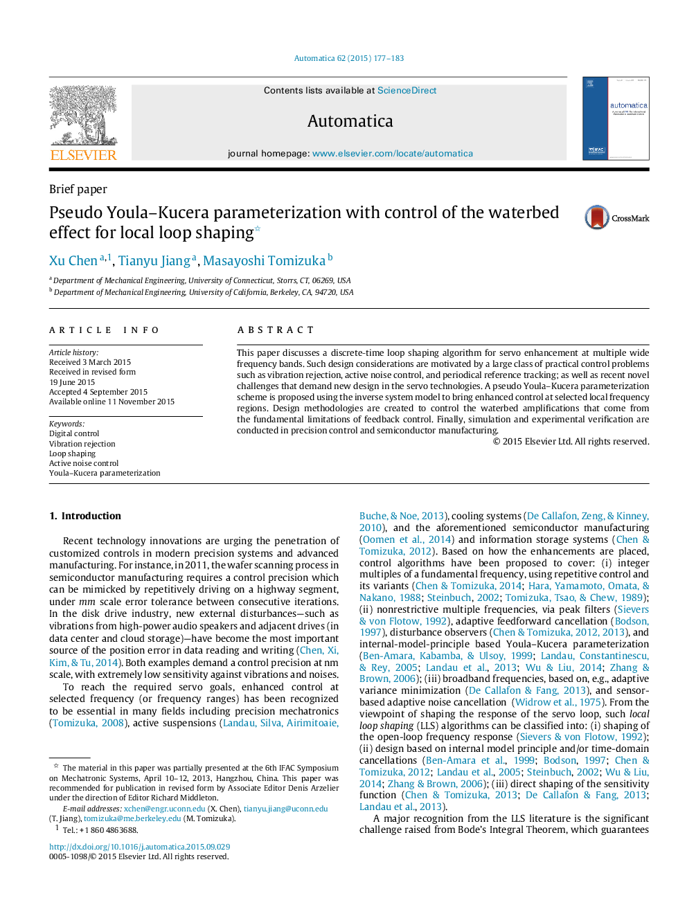 Pseudo Youla–Kucera parameterization with control of the waterbed effect for local loop shaping 