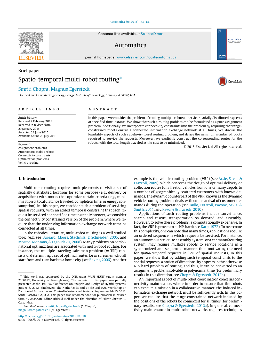 Spatio-temporal multi-robot routing 