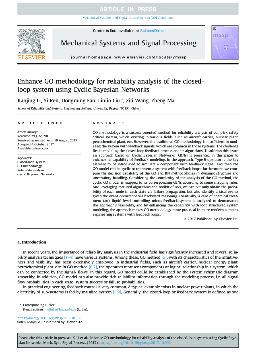 Enhance GO methodology for reliability analysis of the closed-loop system using Cyclic Bayesian Networks