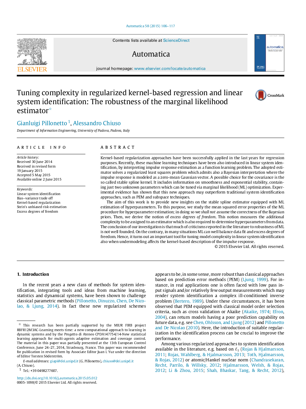 Tuning complexity in regularized kernel-based regression and linear system identification: The robustness of the marginal likelihood estimator 