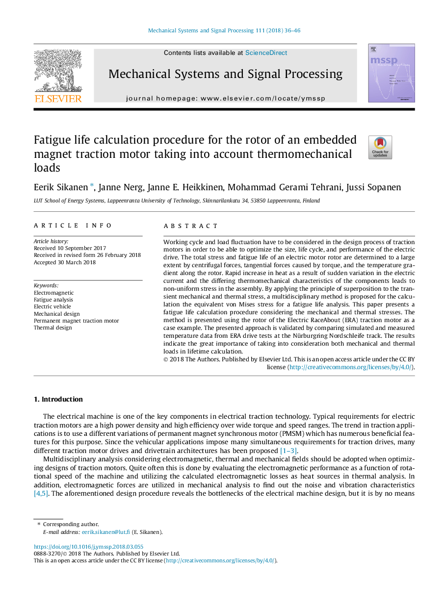 Fatigue life calculation procedure for the rotor of an embedded magnet traction motor taking into account thermomechanical loads