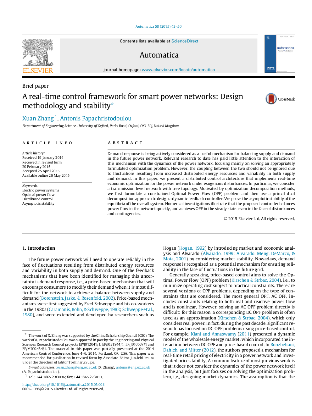 A real-time control framework for smart power networks: Design methodology and stability 