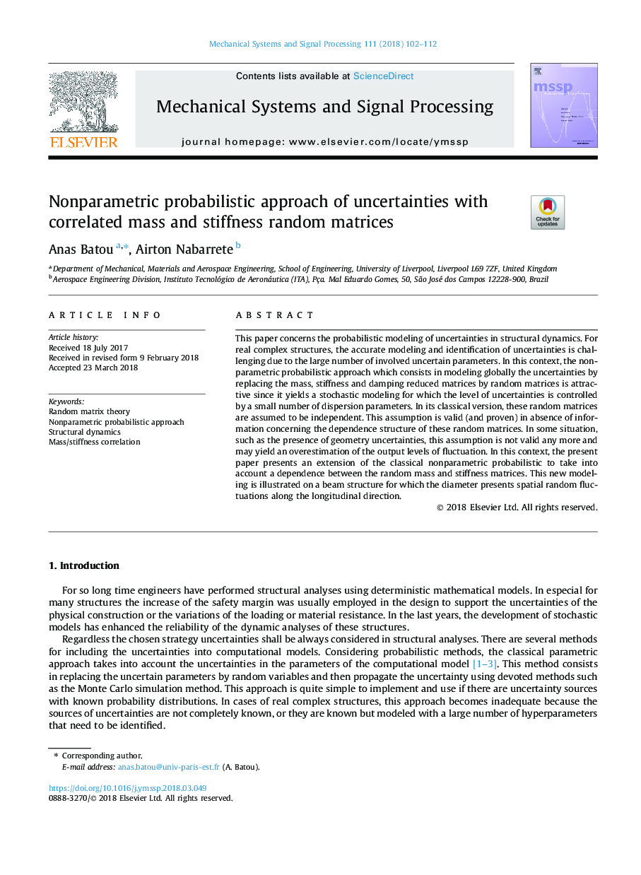 Nonparametric probabilistic approach of uncertainties with correlated mass and stiffness random matrices