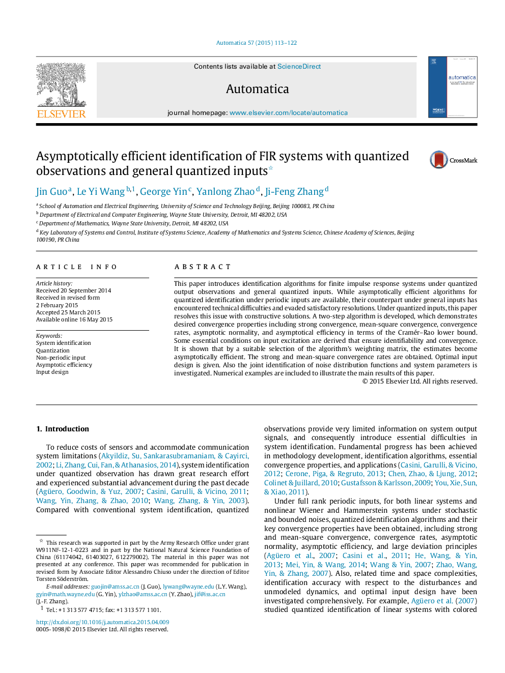 Asymptotically efficient identification of FIR systems with quantized observations and general quantized inputs 