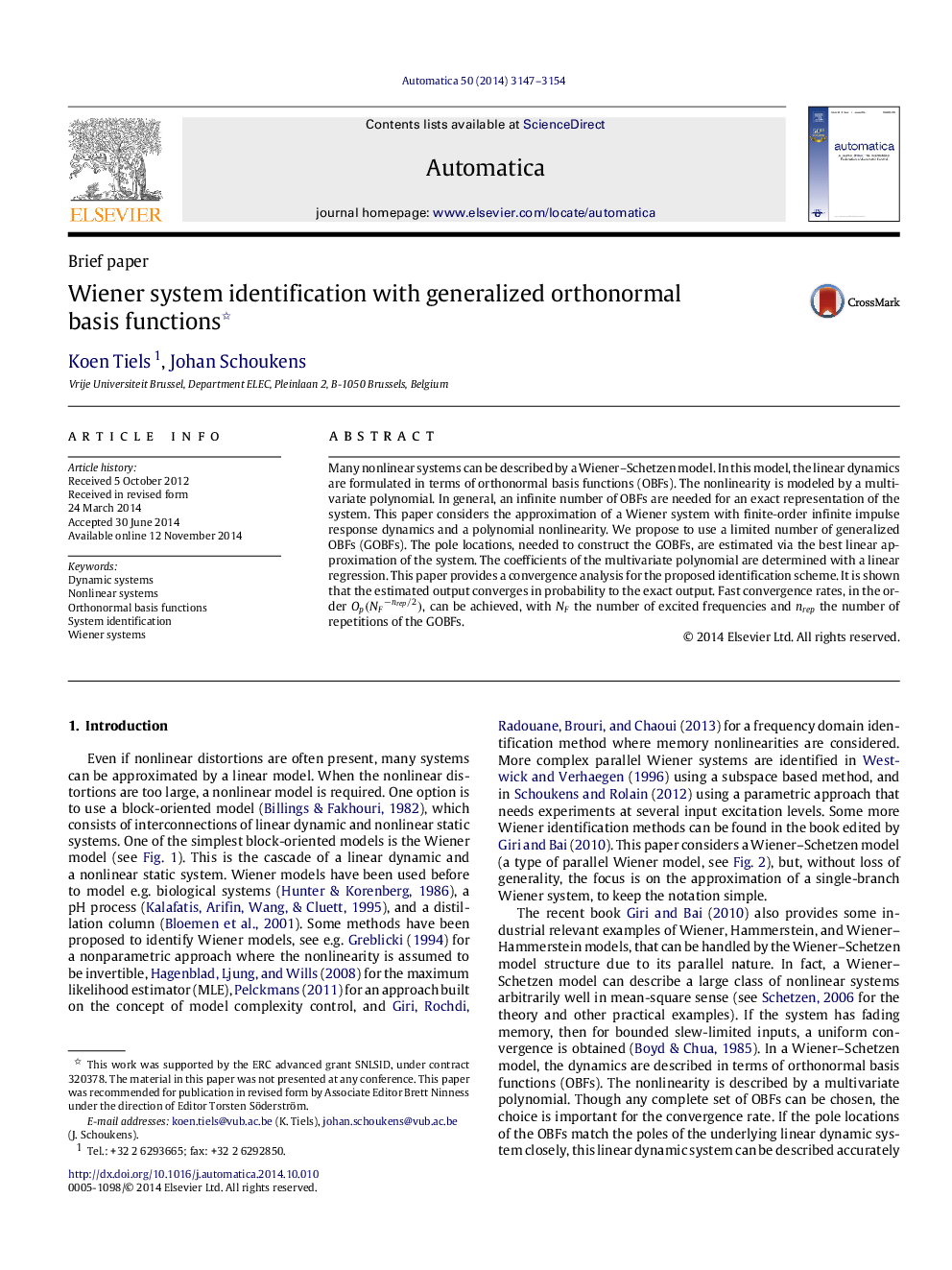 Wiener system identification with generalized orthonormal basis functions 