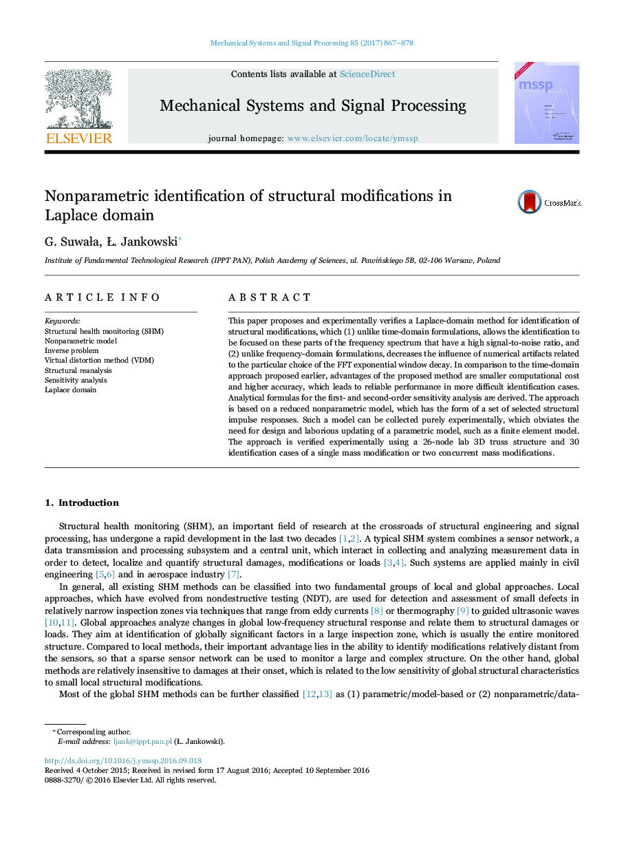 Nonparametric identification of structural modifications in Laplace domain