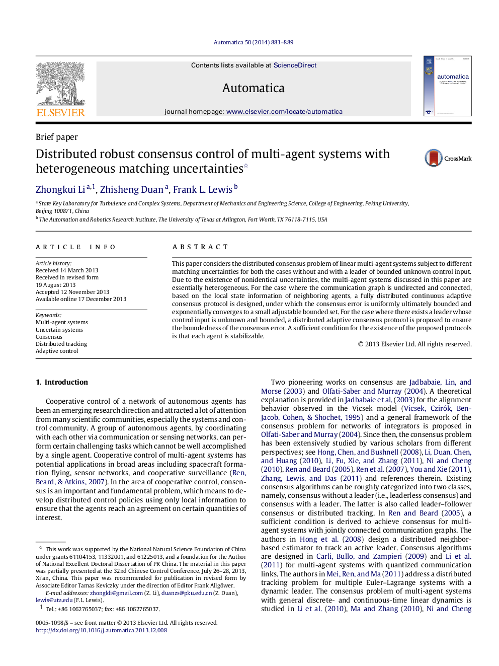 Distributed robust consensus control of multi-agent systems with heterogeneous matching uncertainties 