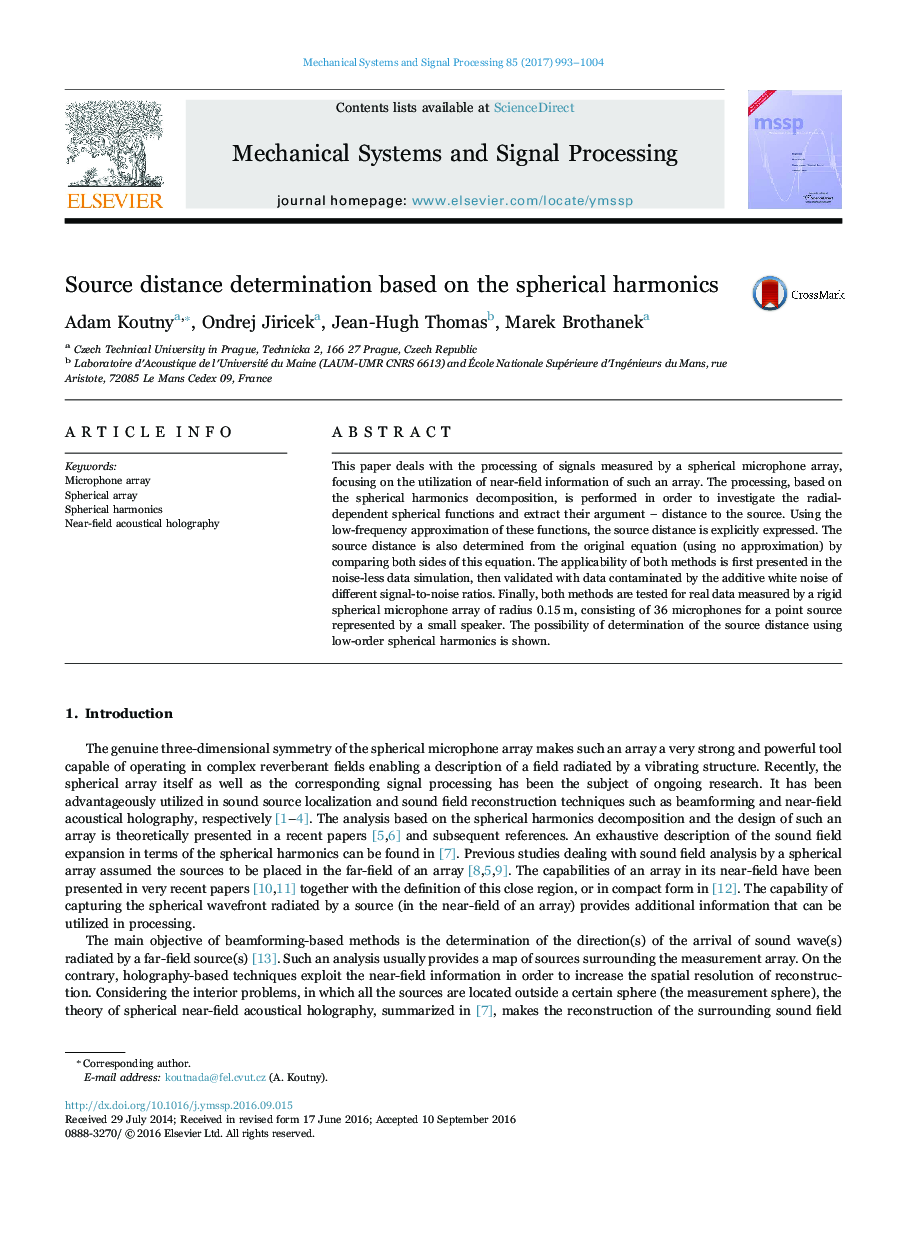 Source distance determination based on the spherical harmonics