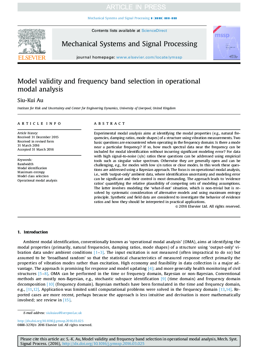 Model validity and frequency band selection in operational modal analysis