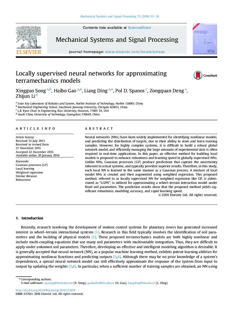 Locally supervised neural networks for approximating terramechanics models