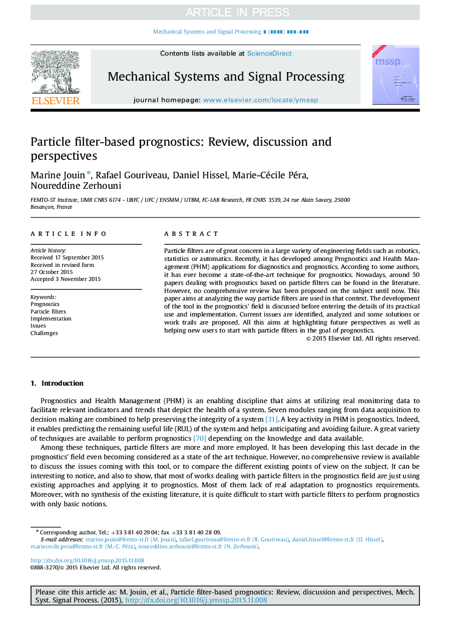 Particle filter-based prognostics: Review, discussion and perspectives