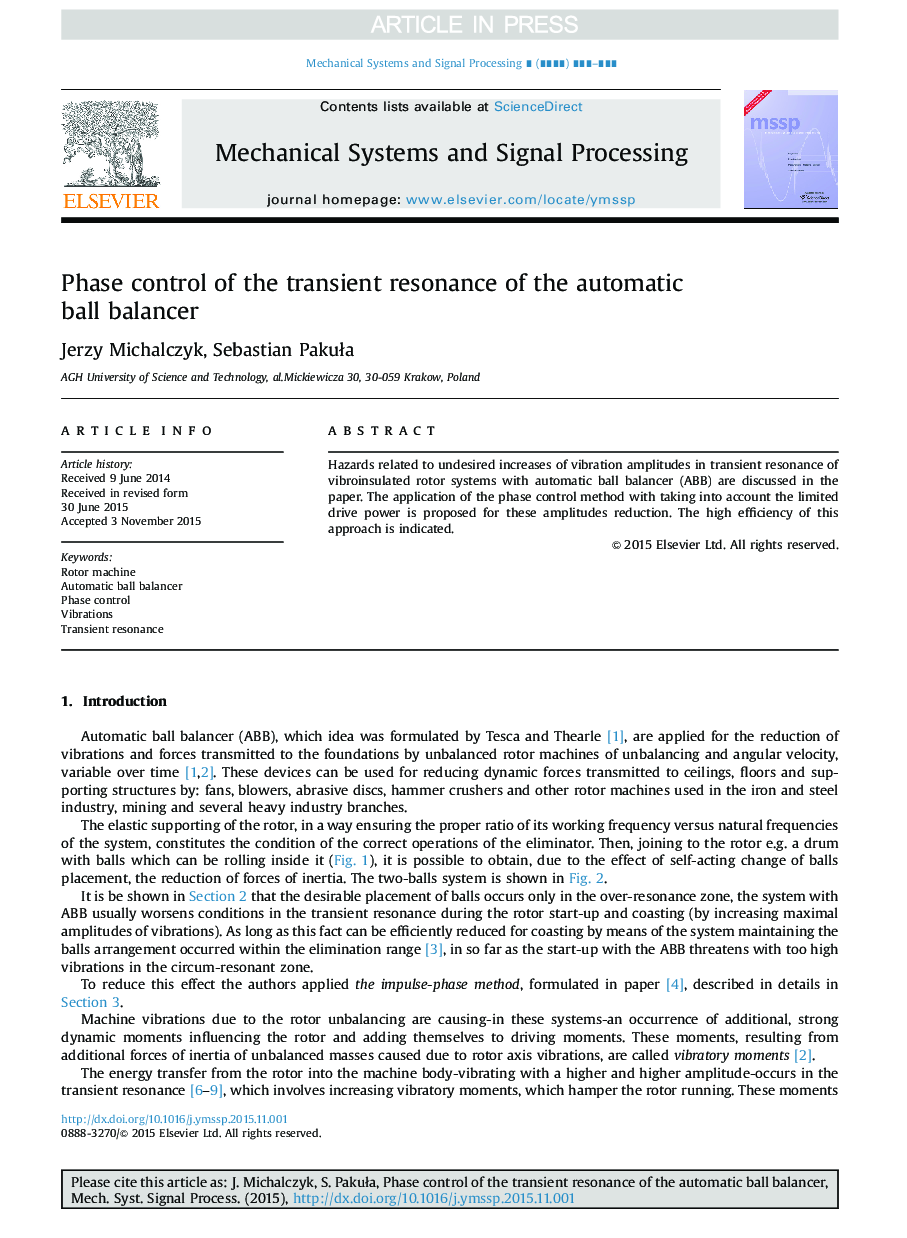 Phase control of the transient resonance of the automatic ball balancer