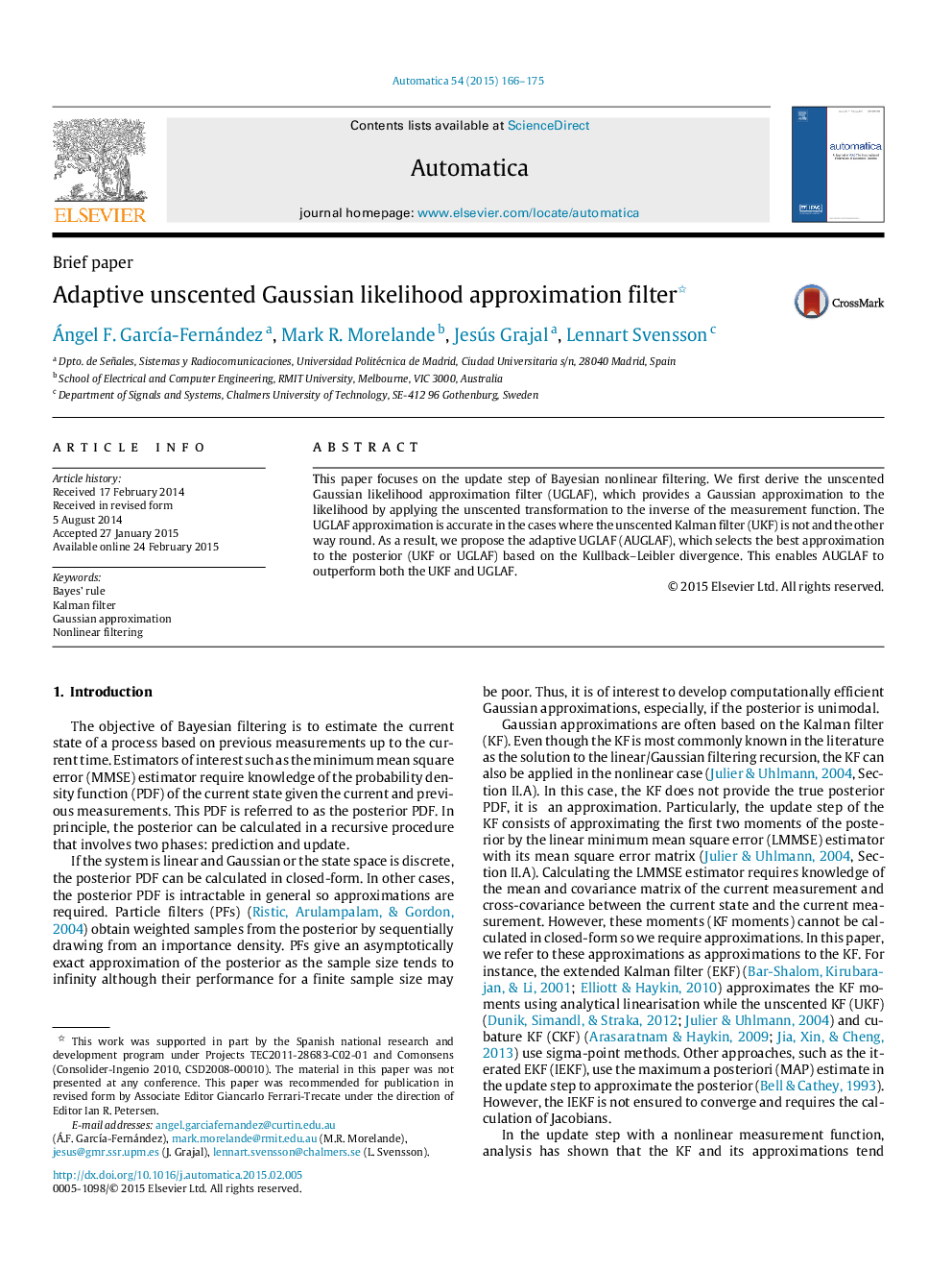 Adaptive unscented Gaussian likelihood approximation filter 