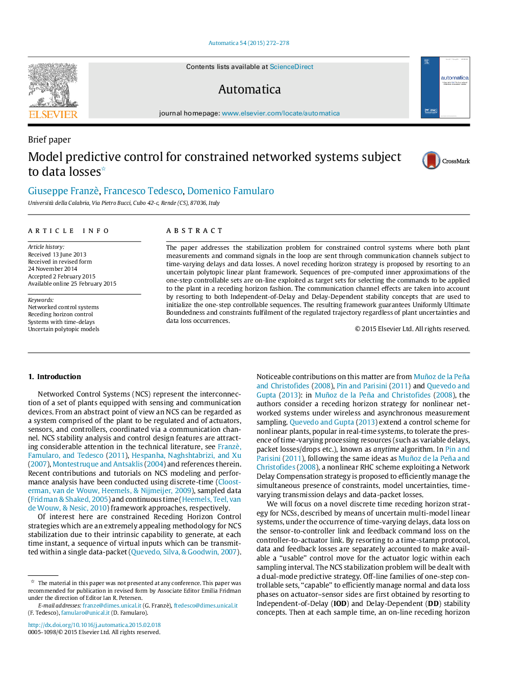 Model predictive control for constrained networked systems subject to data losses 