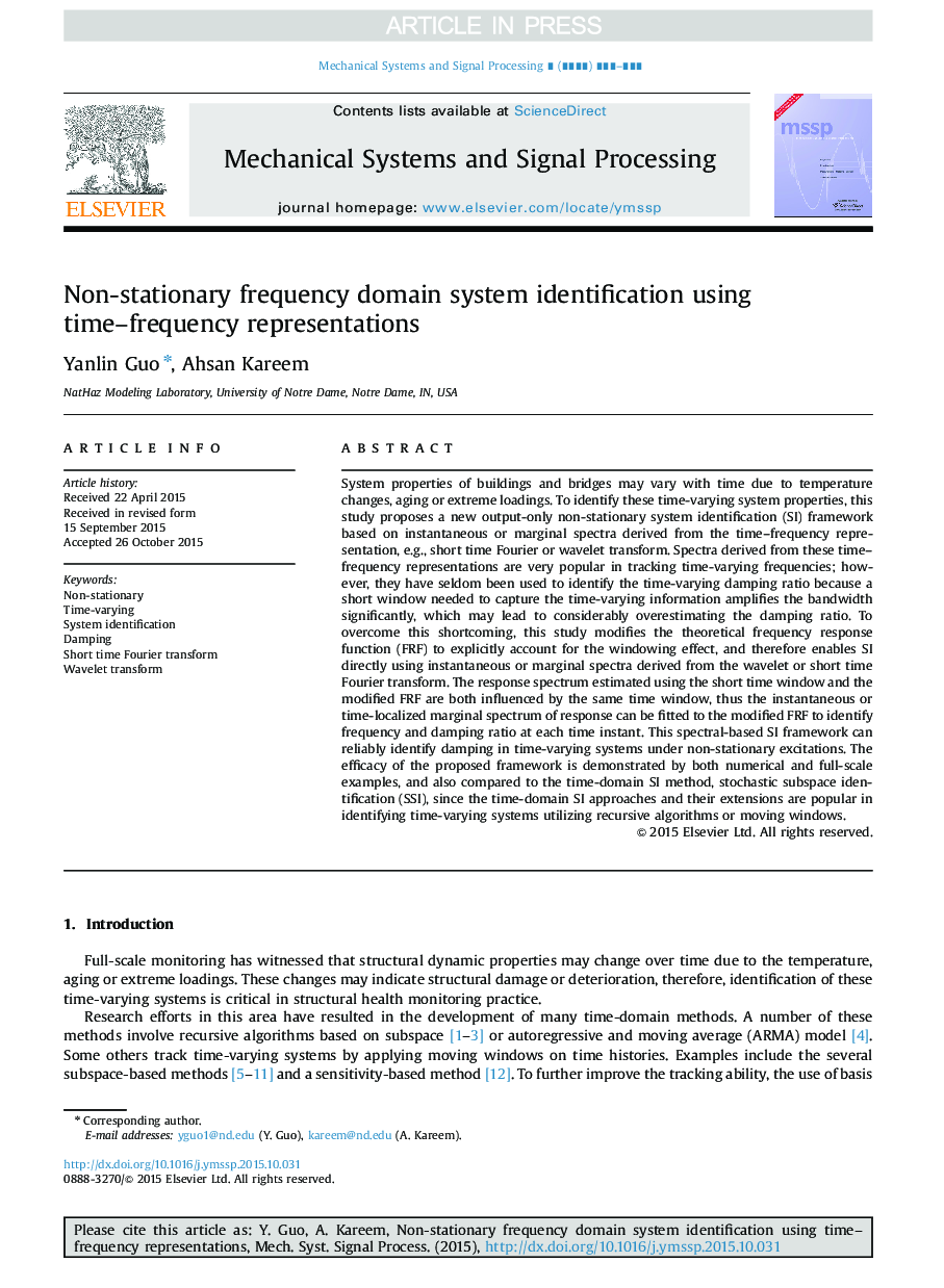 Non-stationary frequency domain system identification using time-frequency representations