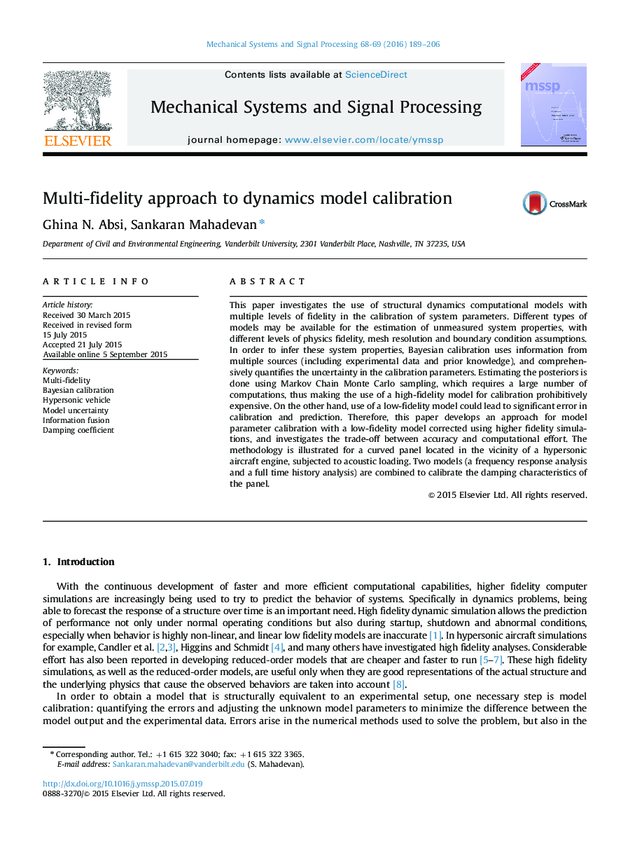 Multi-fidelity approach to dynamics model calibration