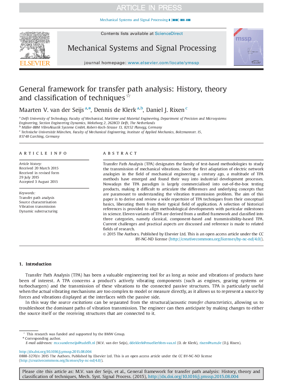 General framework for transfer path analysis: History, theory and classification of techniques