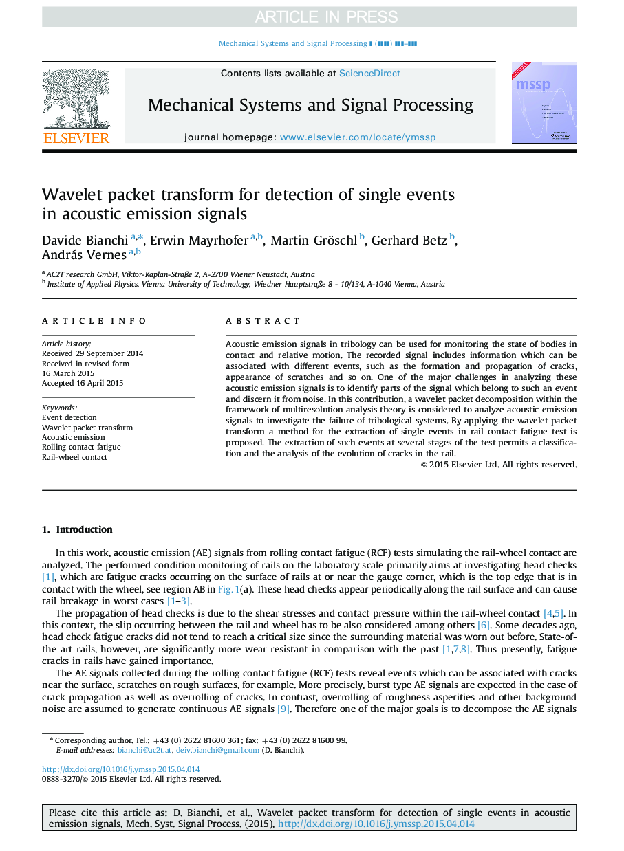 Wavelet packet transform for detection of single events in acoustic emission signals