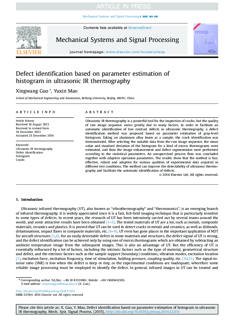 Defect identification based on parameter estimation of histogram in ultrasonic IR thermography