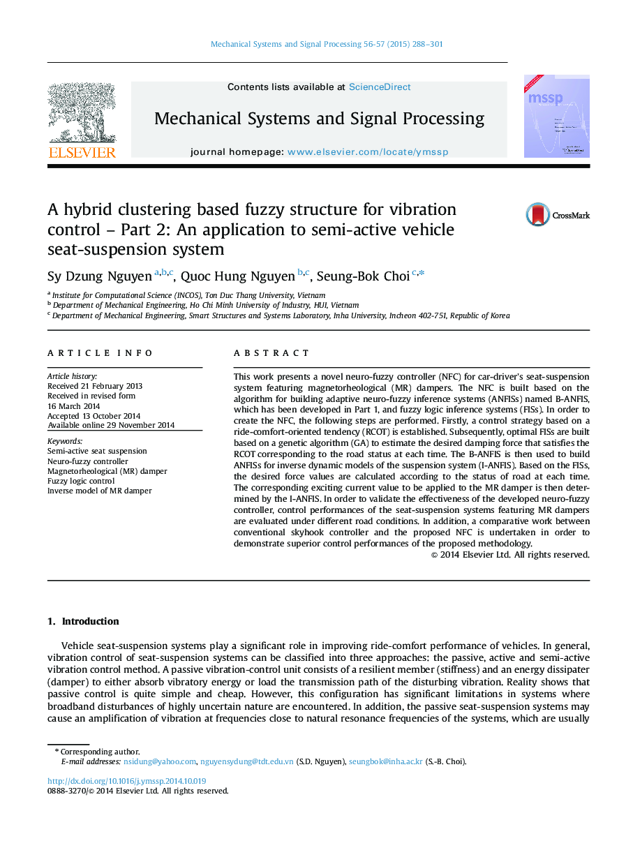 ساختار فازی مبتنی بر خوشه بندی هیبرید برای کنترل لرزش - قسمت 2: برنامه کاربردی برای سیستم تعلیق صندلی خودرو نیمه فعال 