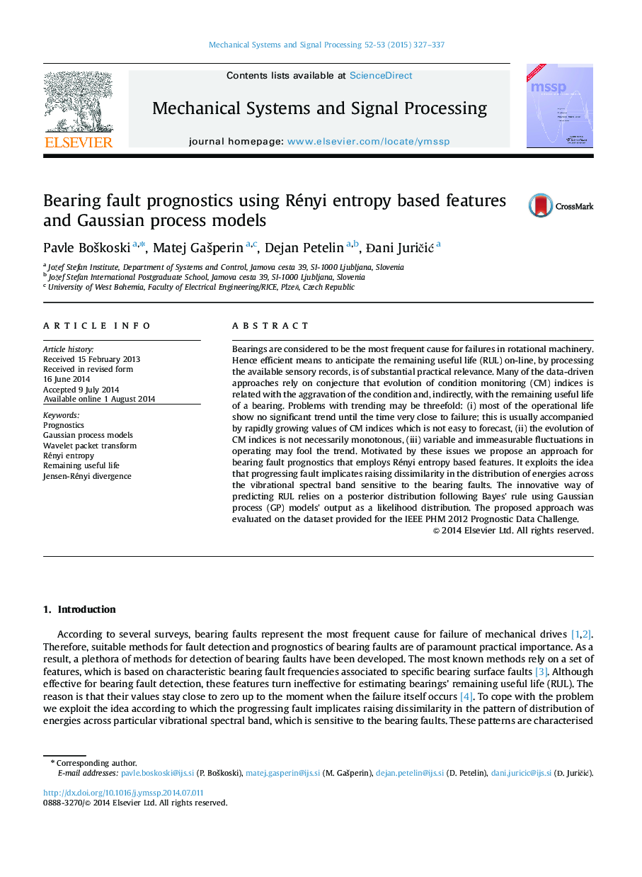Bearing fault prognostics using Rényi entropy based features and Gaussian process models