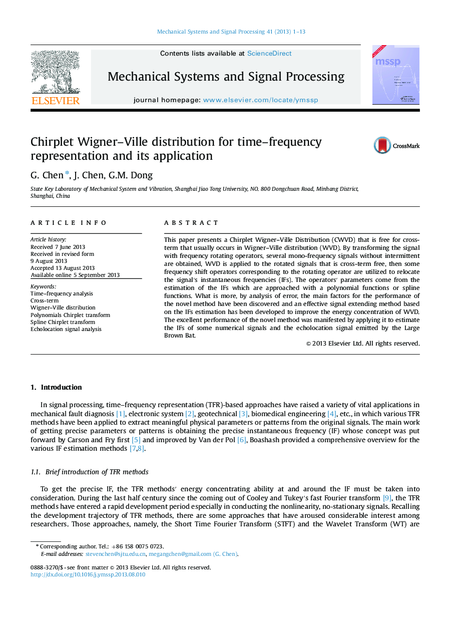 Chirplet Wigner-Ville distribution for time-frequency representation and its application