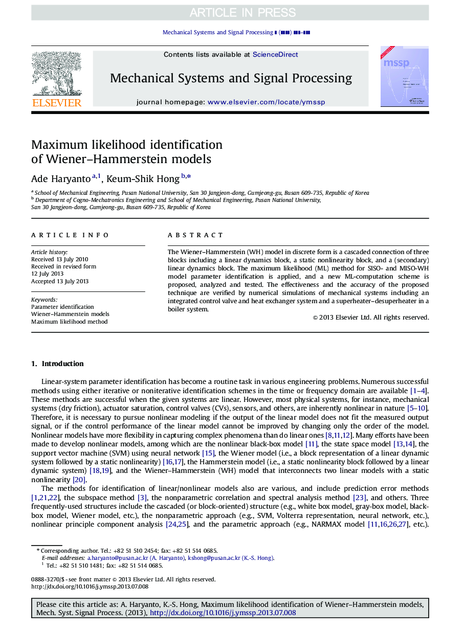 Maximum likelihood identification of Wiener-Hammerstein models
