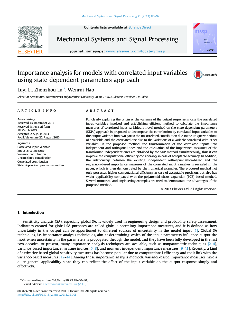 Importance analysis for models with correlated input variables using state dependent parameters approach