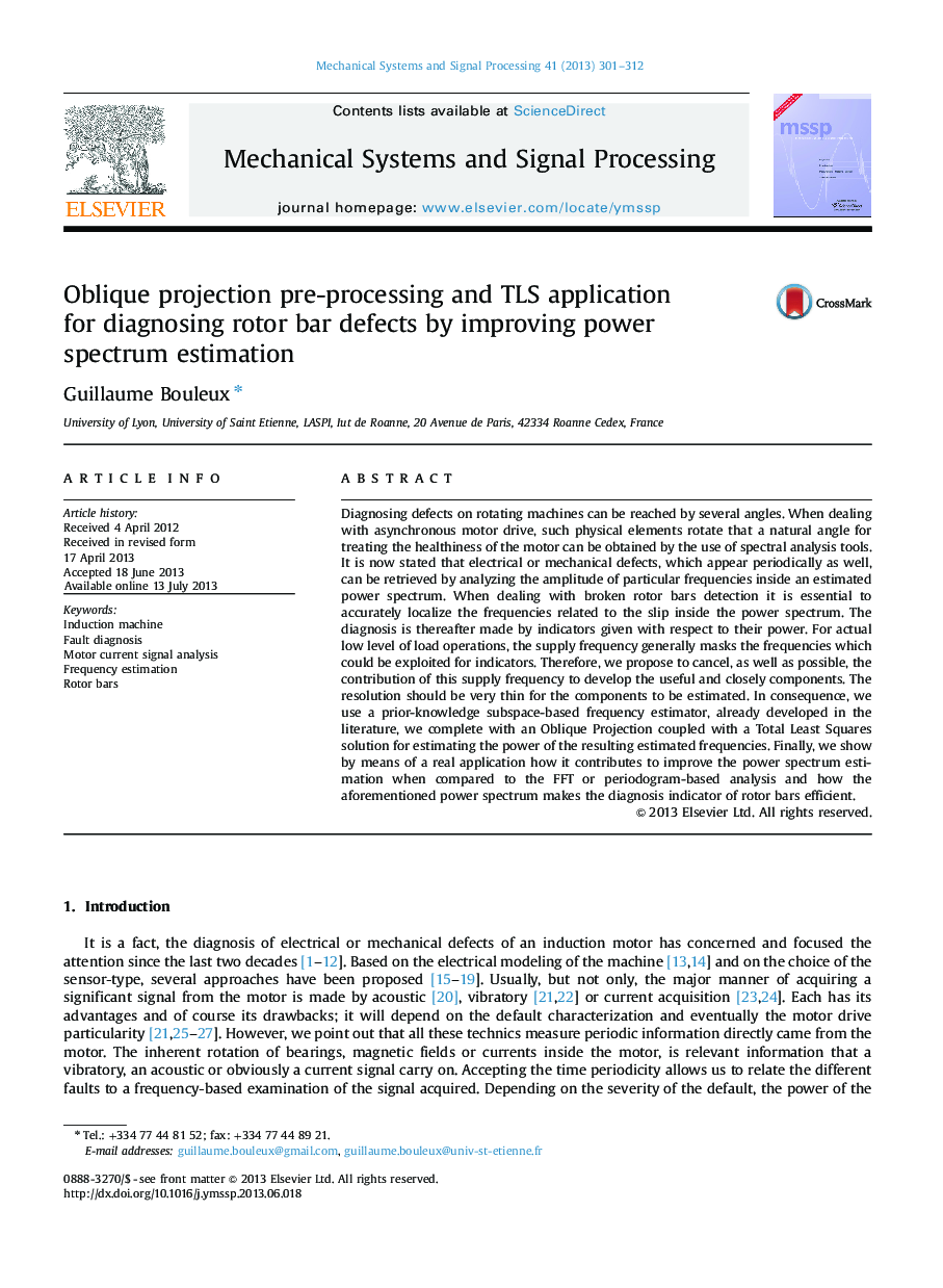 Oblique projection pre-processing and TLS application for diagnosing rotor bar defects by improving power spectrum estimation