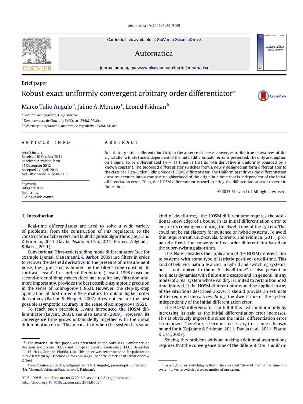 Robust exact uniformly convergent arbitrary order differentiator 